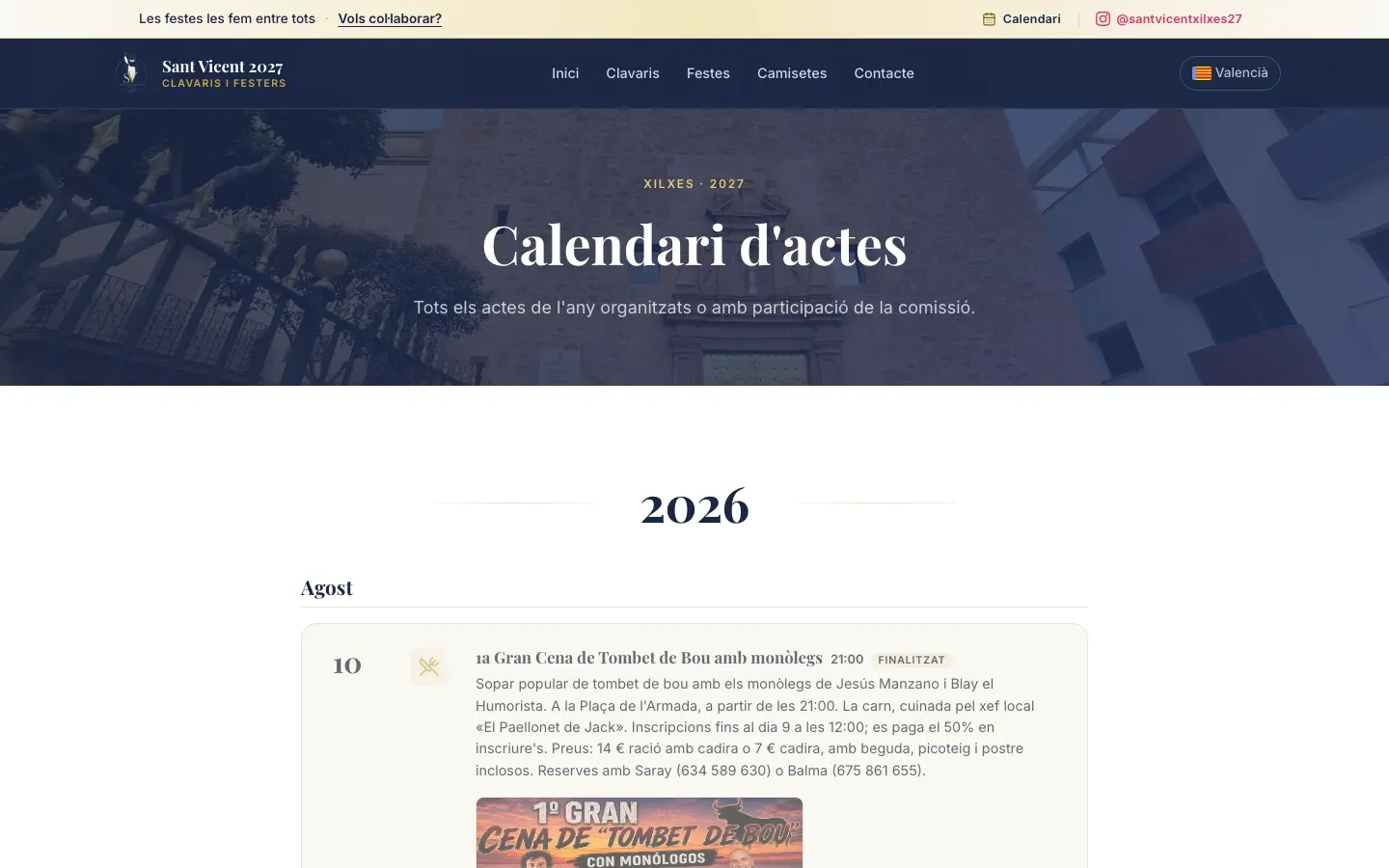 El calendari d'actes, con cada acto de la comissió y su cartel