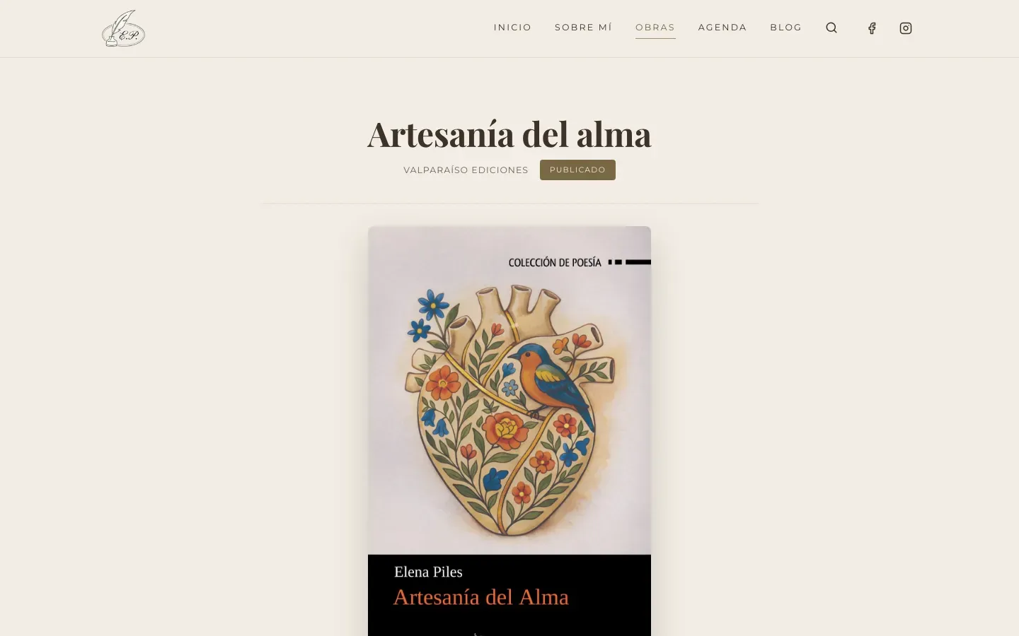 La página del poemario «Artesanía del Alma», con su portada y el botón para comprarlo